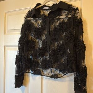 Zara Black Lace Button Down Shirt